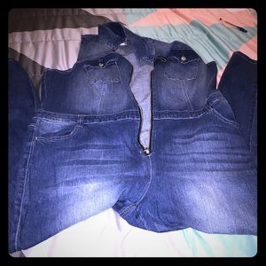 One piece denim jumpsuit sleeveless